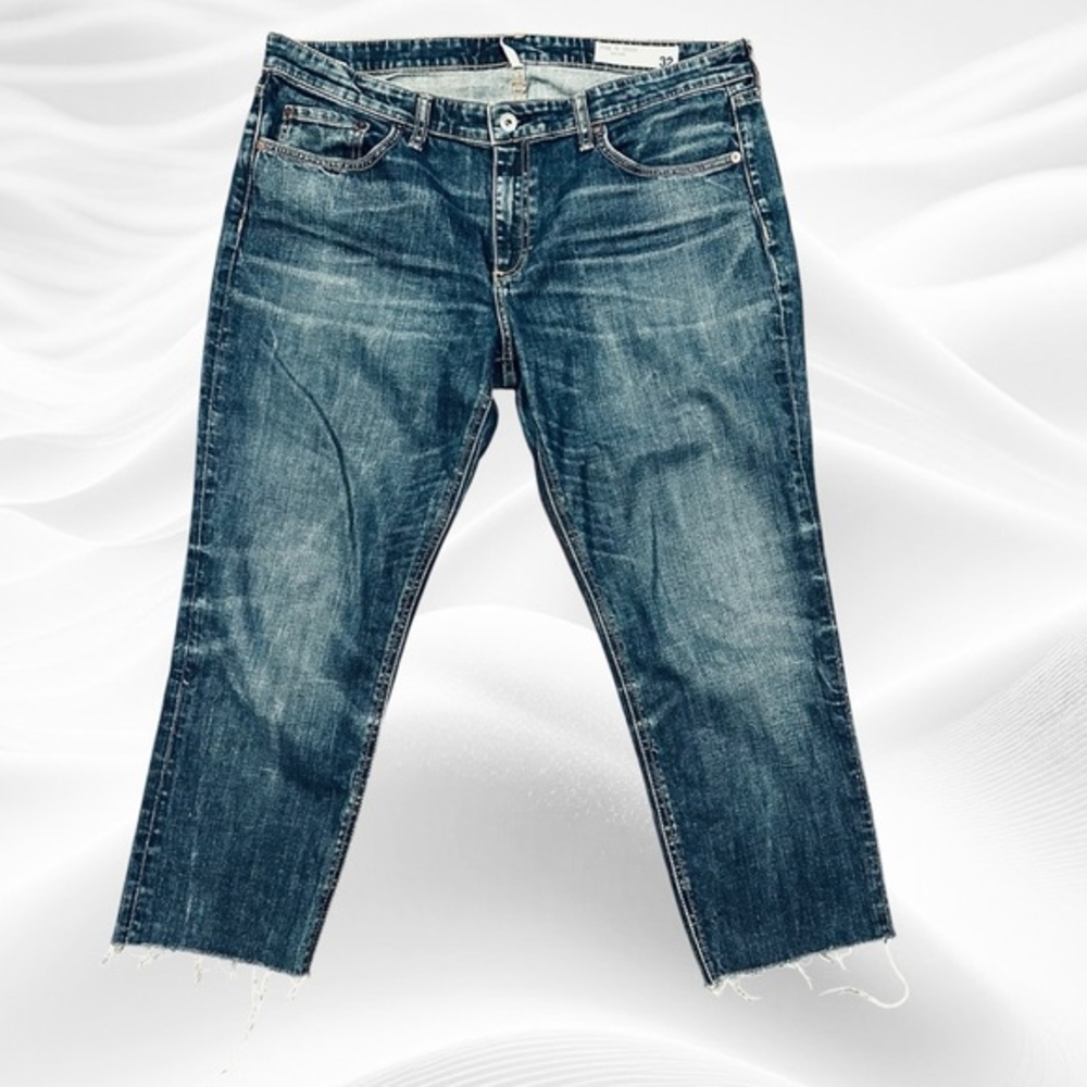 Rag & Bone Dre Low Rise Slim Boyfriend Jeans Cropped Fray 32 (37X25) Tanzanite